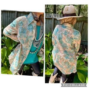 A Rare Bird Dress Women Floral Tunic Distressed Western Bling Pearl Snap XL